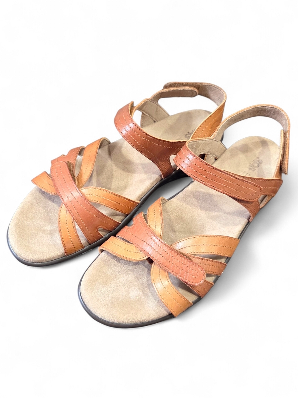 SAS Leather Pier Heel Strap Sandal Sepia Size 9.5M EXCELLENT Condition